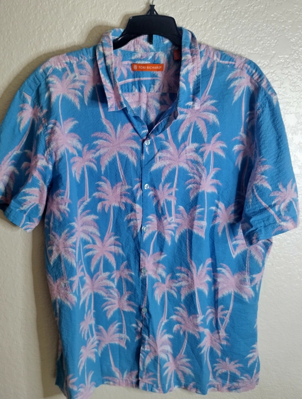 Tory Richard Palm Tree Button Down Short Sleeve Shirt Sz Xl